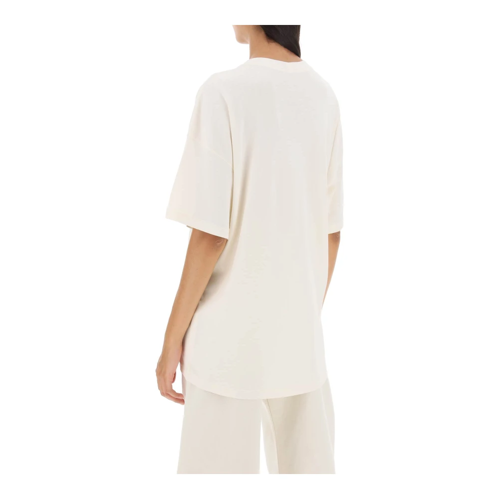 Lemaire Oversized T-shirt van katoen met micro-geribbelde ronde hals White Dames