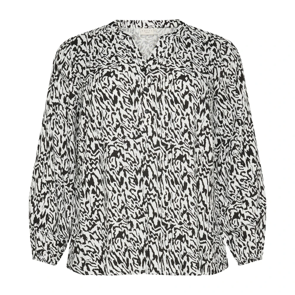 Kaffe Curve Grafische Lijnen Lange Mouw Blouse Black Dames