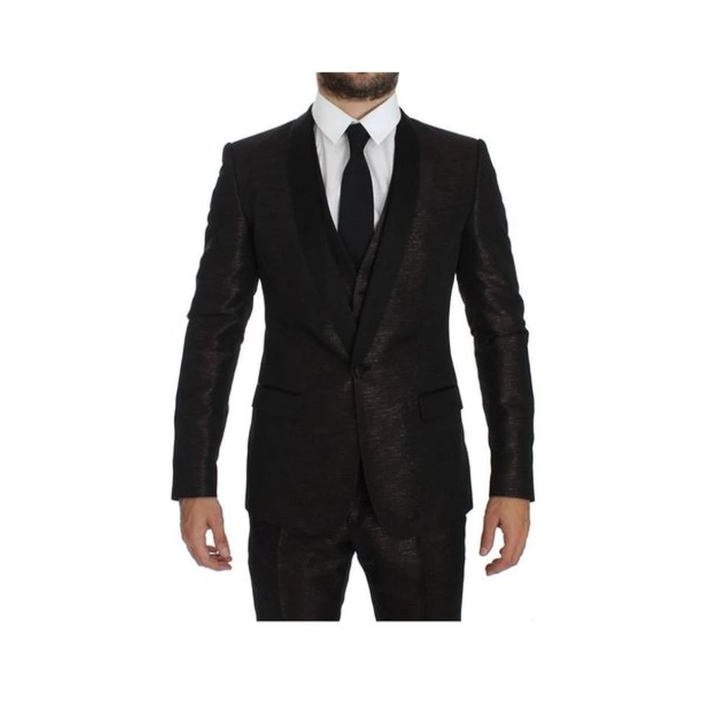 Dolce & Gabbana Elegant Bicolor Wool Suit Zwart Black Heren