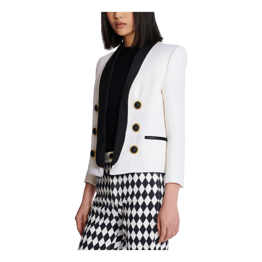 Balmain Tweekleurig edge-to-edge jasje met 6 knopen White Dames