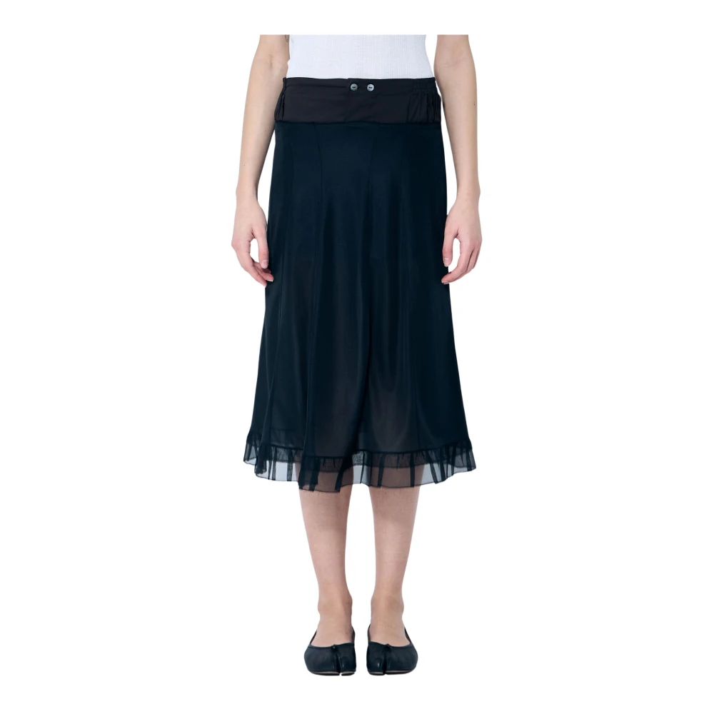 Maison Margiela Satin Midi Rok met Organza Trim Black