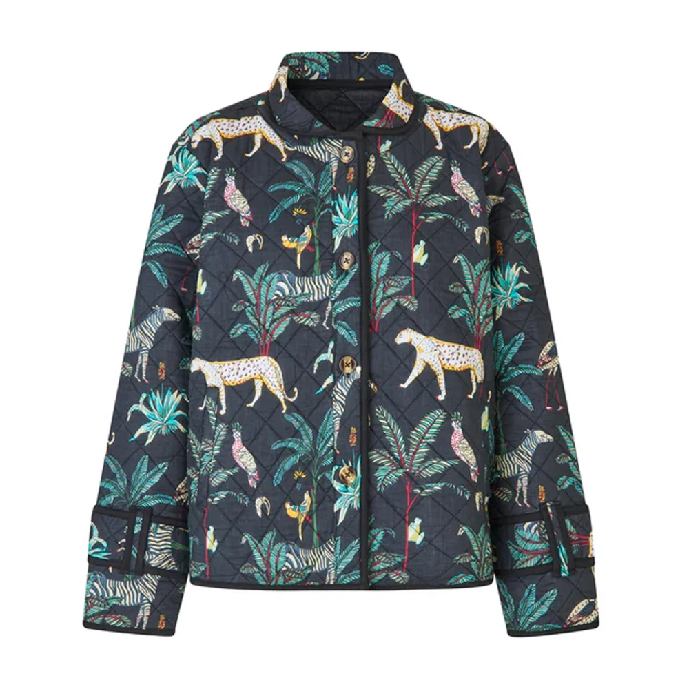 Lollys Laundry Exotische Gewatteerde Jas met Dierenprint Black Dames