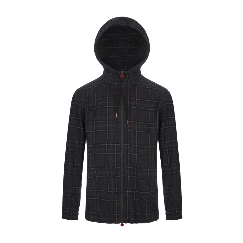 Kiton Grijze Zip-Up Hoodie met Blauw Ruitpatroon Gray Heren