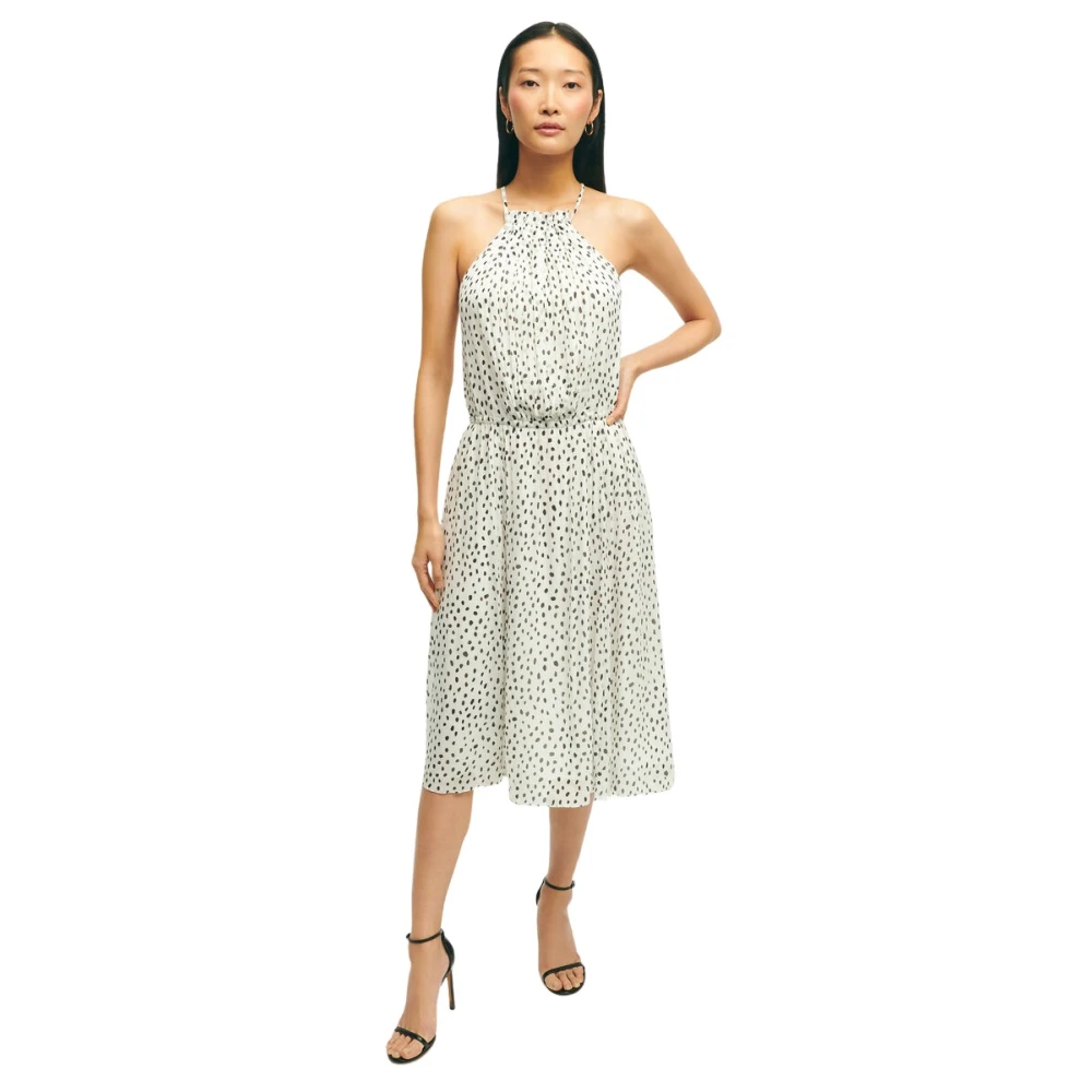 Brooks Brothers Women's White Chiffon Dot Print Pleated Halter Dress - Midi Dresses - 2XS - Dresses