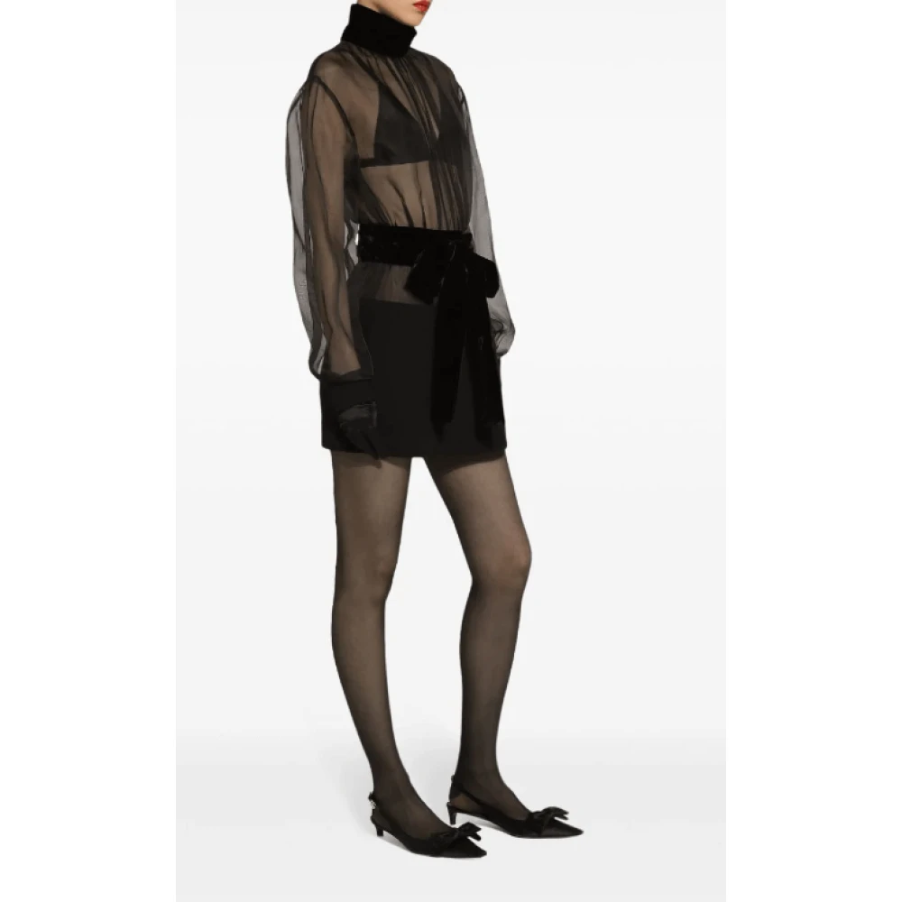 Dolce & Gabbana Zwarte Zijden Crepe Jurk met Strik Black Dames