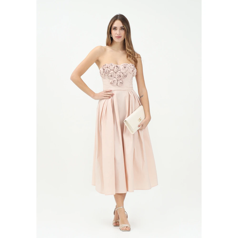 Elisabetta Franchi Roze Off-Shoulder Midi Jurk met Rozen Pink Dames