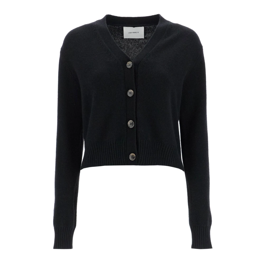 Lisa Yang Kasjmier Ribgebreid V-Hals Vest Black Dames