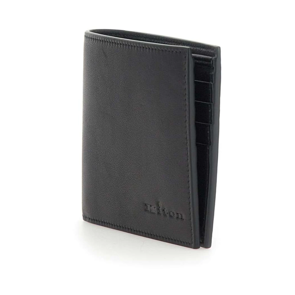Kiton Zwarte leren portemonnee met reliëflogo Black Heren