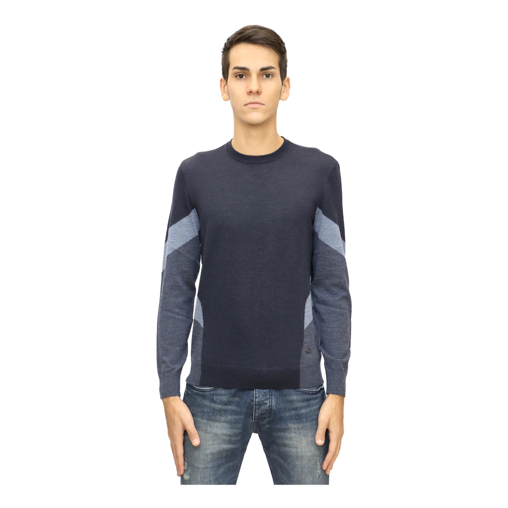 Emporio Armani Color Block Wollen Trui met Inlays Blue Heren