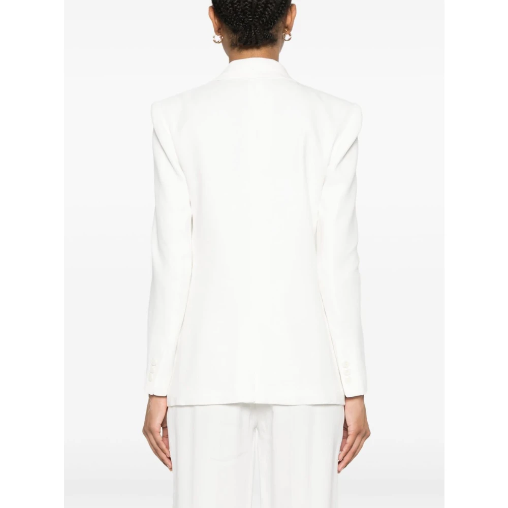 Elisabetta Franchi Witte Double-Breasted Jas met Klepzakken Beige Dames