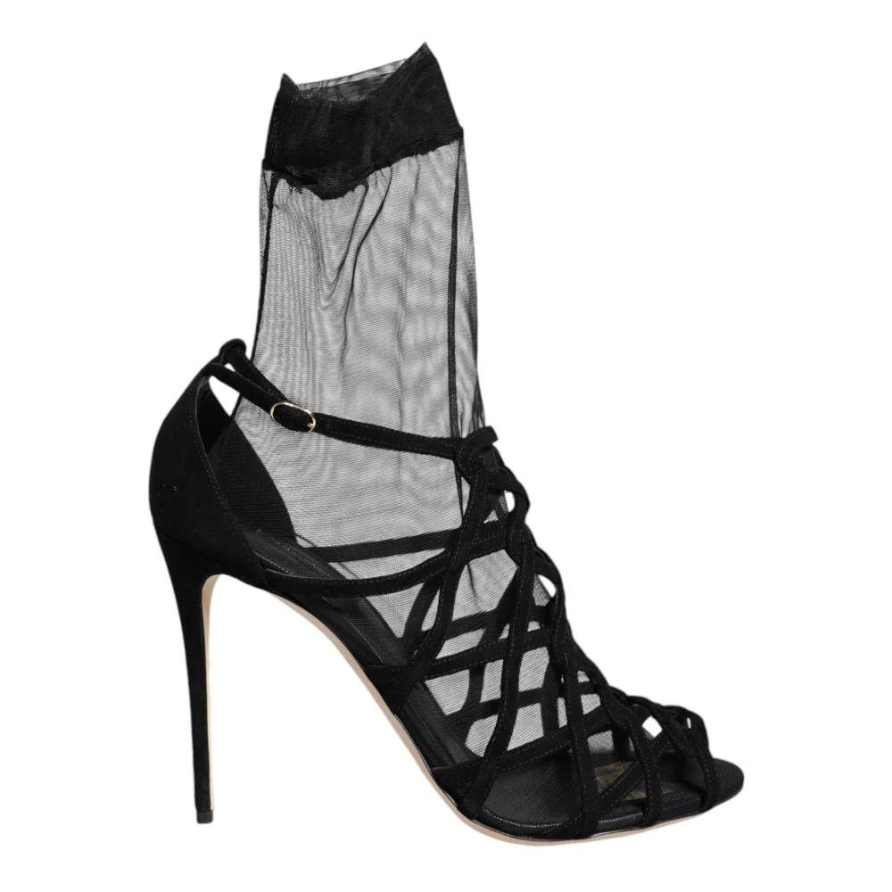 Dolce & Gabbana Women's Black Mesh Heels Sandals Shoes