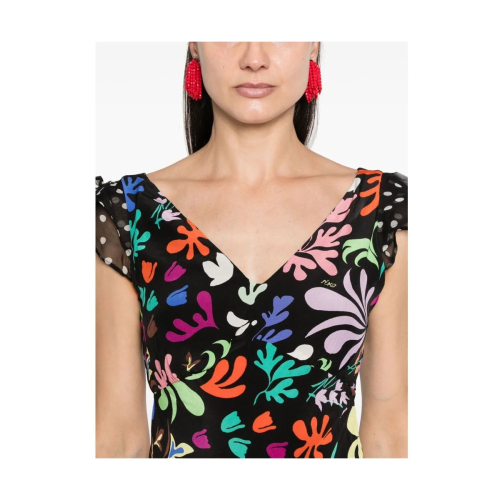 Rixo Zijden Mix Print V-Hals Jurk Multicolor Dames