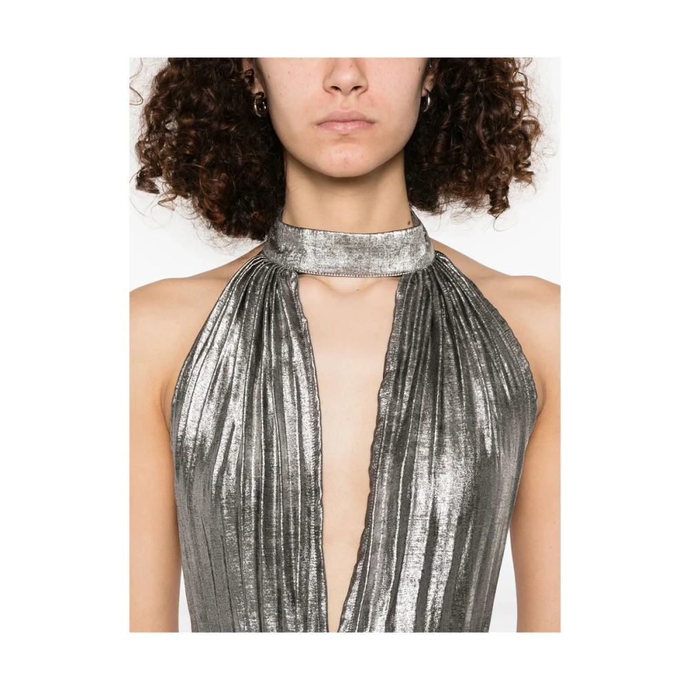 L'idée Gunmetal Grey Halternek Jurk met Plissé Gray Dames