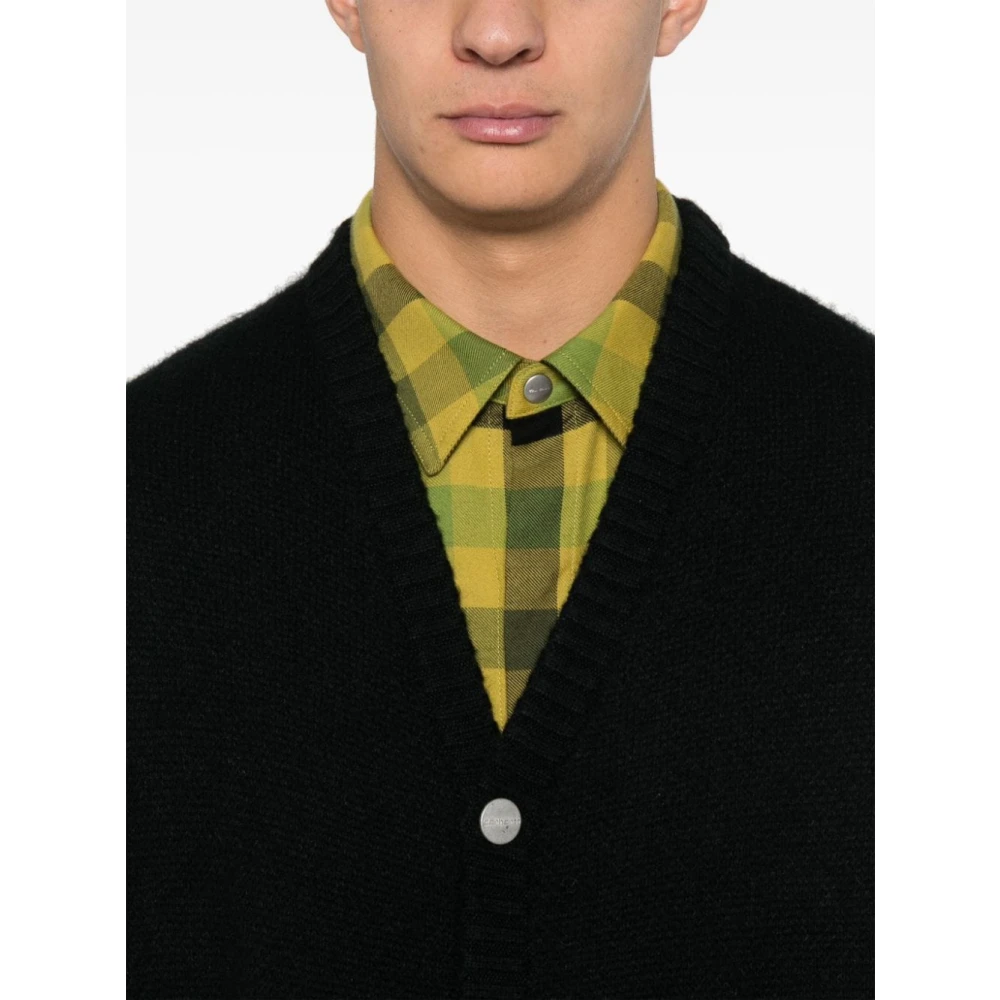 Carhartt WIP Geborstelde Gebreide Vest met Vlaglabel Black Heren