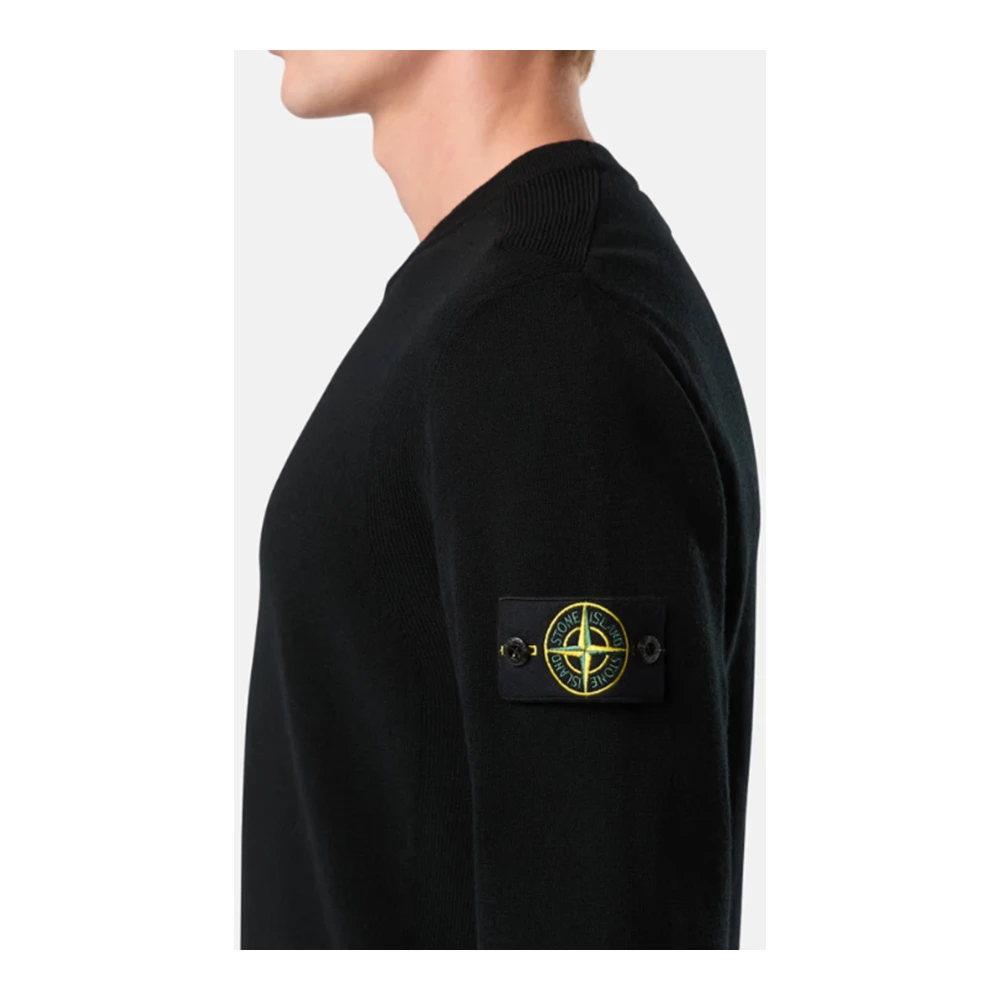 Stone Island Geribbelde ronde hals trui van stretchwol Black Heren