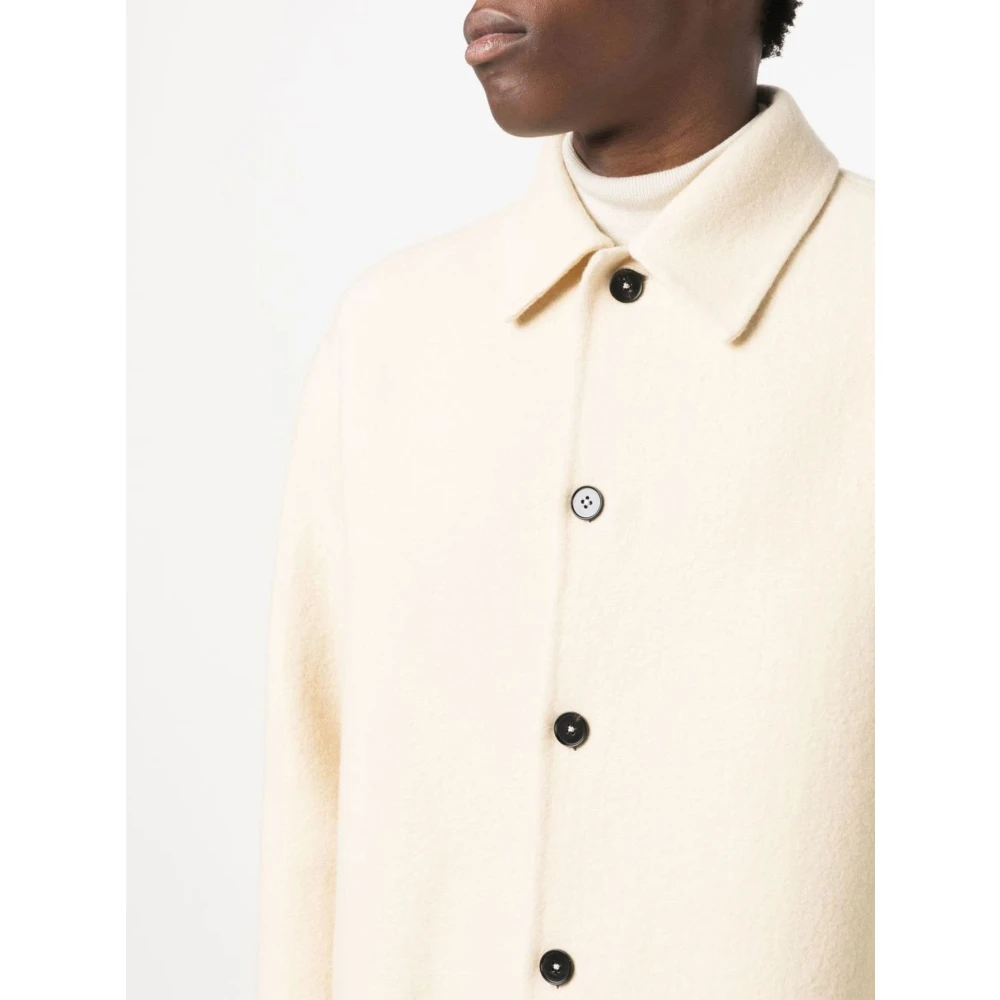 Jil Sander Parel Wol Overshirt Klassieke Pasvorm Italië White Heren