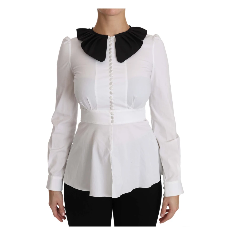 Dolce & Gabbana Women's White Blouses, 2XS, Collar Longsleeve Blouse Top