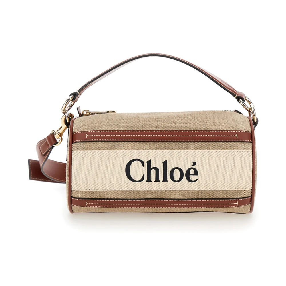 Chloé Bruin Beige Crossbody Tas Canvas Leer Beige Dames