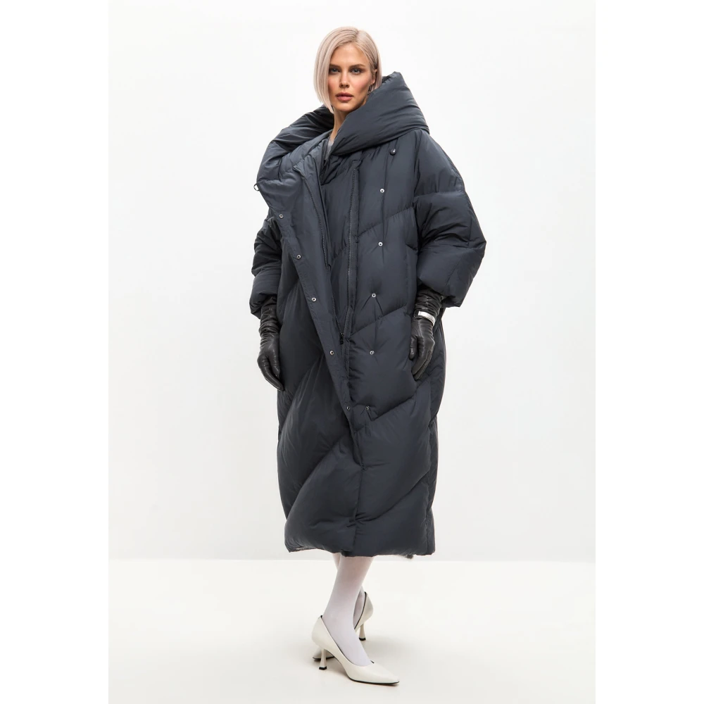 Cesare Gaspari Oversized Hood Quilted Puffer Coat Grijs Gray Dames