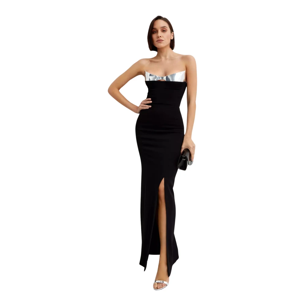 Mugler Zwarte avondjurk met zilveren paneel Black Dames