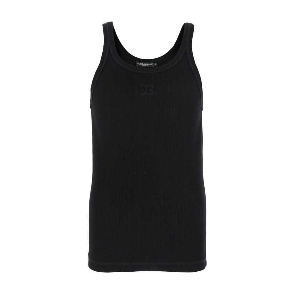 Dolce & Gabbana Men's Black Embroidered Top - Sleeveless Tops - M - Tops