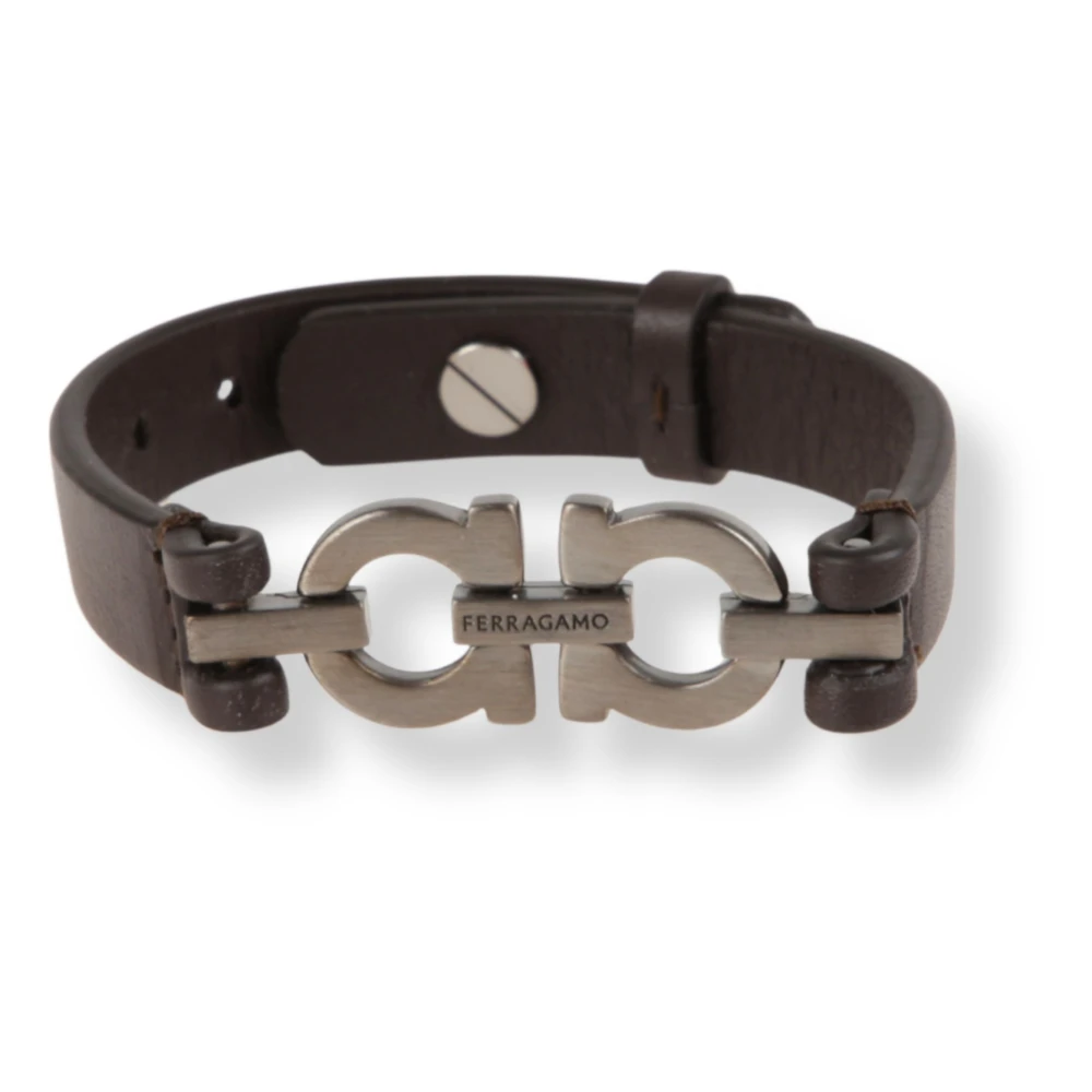 Ferragamo Men's Brown Bracelets, One Size, Double Gancini Bracelet