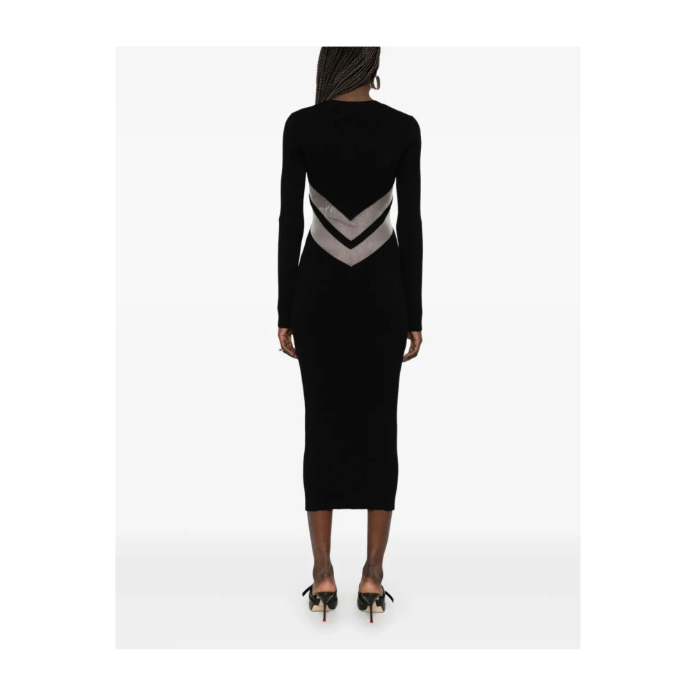 Jean Paul Gaultier Lange jurk met transparant chevronpatroon Black Dames