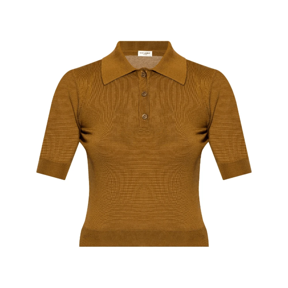 Saint Laurent Bruin Gebreid Poloshirt Brown Dames