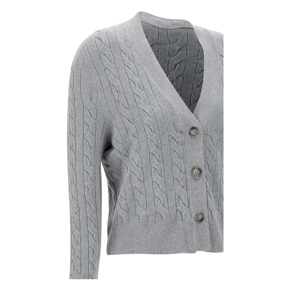 Kaos Grijze Vest met V-hals en Kabelpatroon Gray Dames