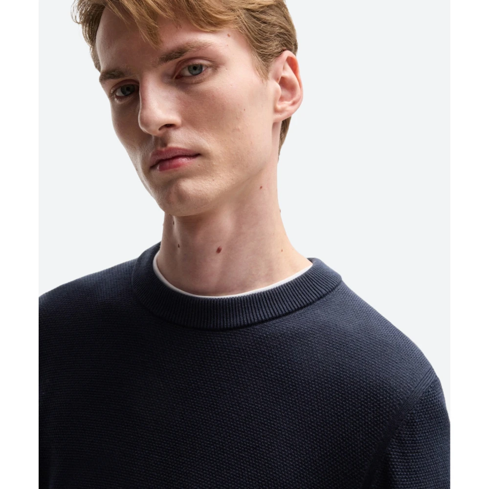Hugo Boss Katoenen Trui met Lange Mouwen en Ribbels Blue Heren