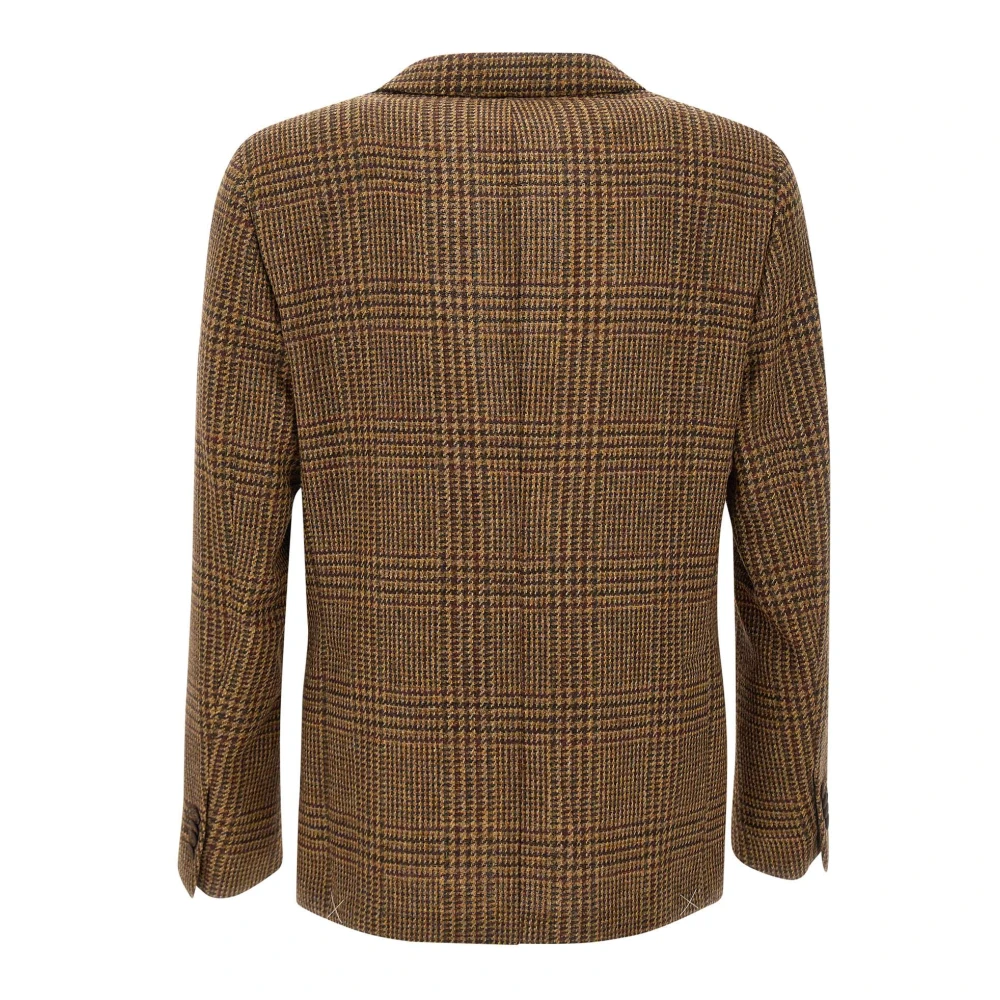 Fay Bruine Wollen Blazer Houndstooth Patroon Brown Heren