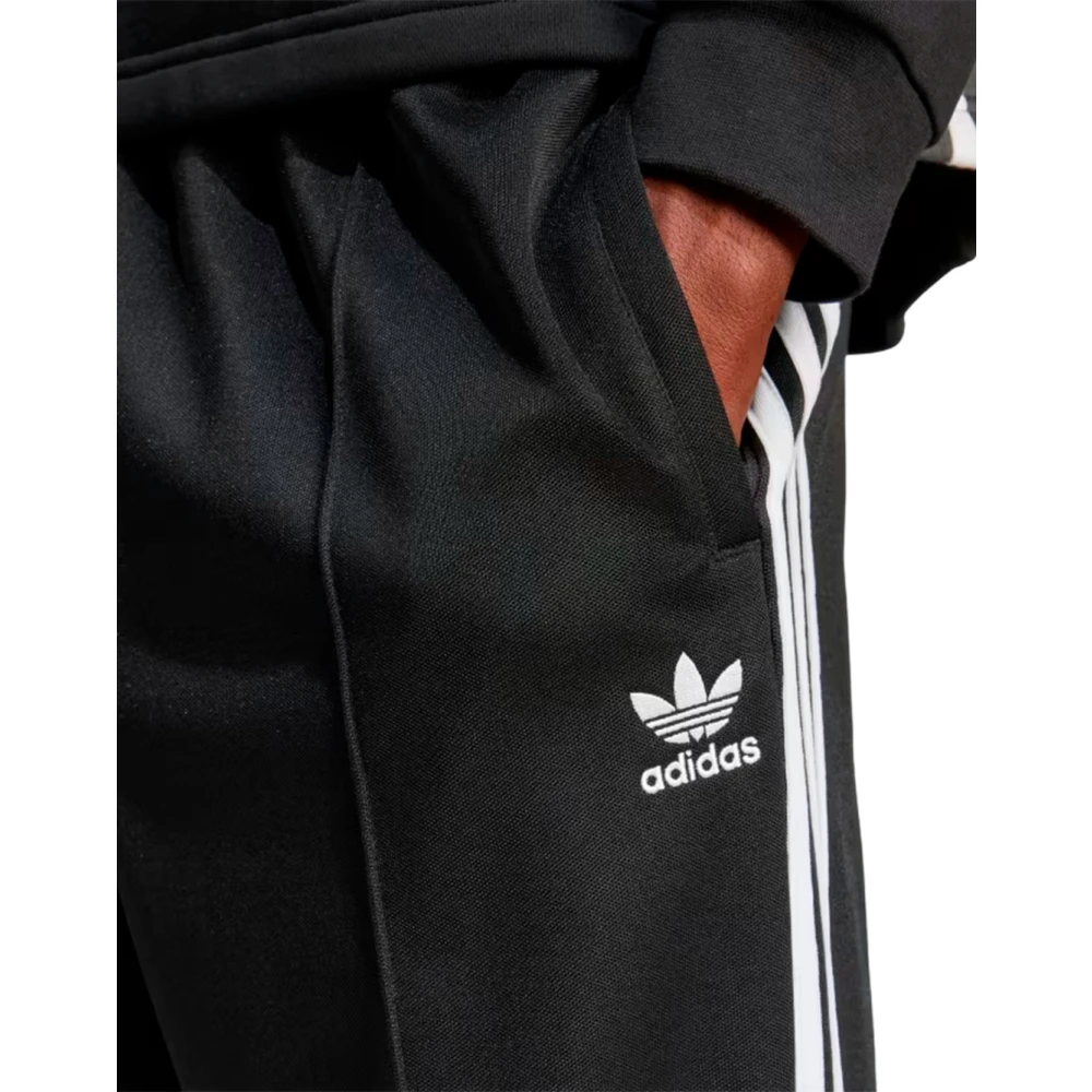 Adidas Casual Piqué Broek met Iconische Strepen Black Heren