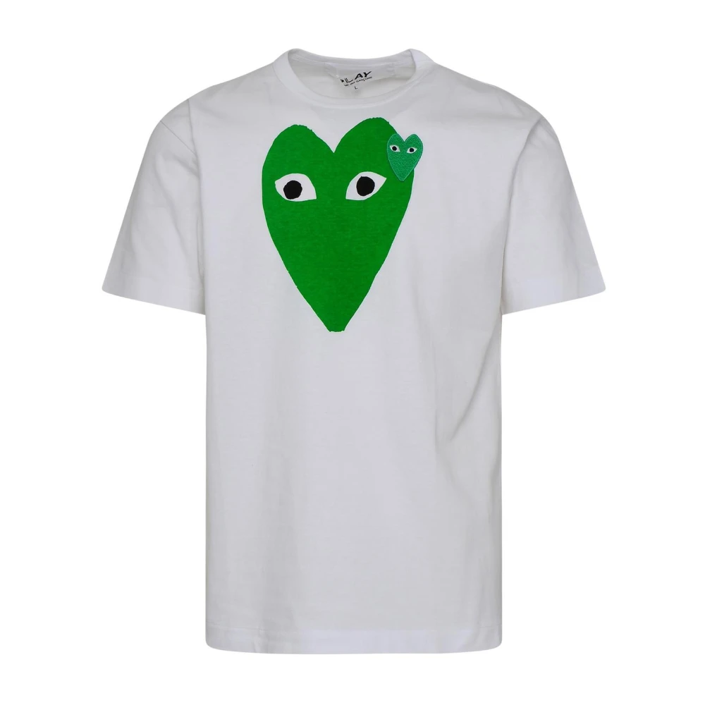 Comme des Garçons Play Wit Katoenen T-Shirt met Ronde Hals en Logo Print White Heren