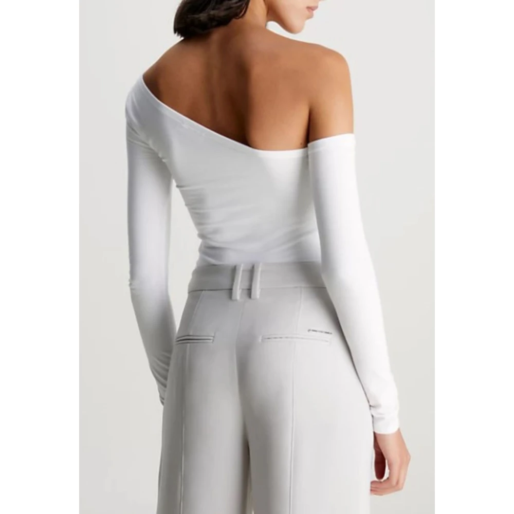 Calvin Klein Modal Off Shoulder Longsleeve Top White Dames
