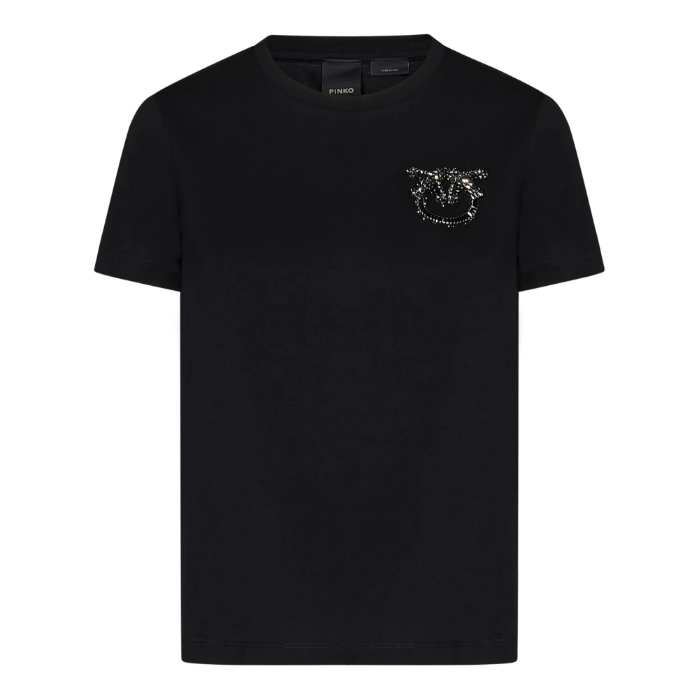 Pinko Zwarte Katoenen T-shirt met Logo Borduurwerk Black Dames