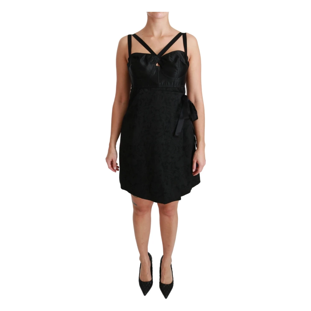 Dolce & Gabbana Svart Stretch Satin Jacquard Mini Klänning Black, Dam