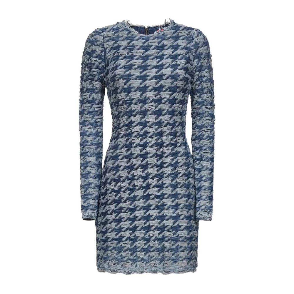 Diesel Vrouw Blauw Kleedjes Dames, M, Logo Ribgebreide Mini Jurk