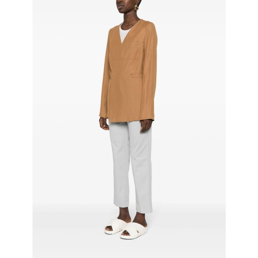 Fabiana Filippi Twill V-Hals Jas Zand Beige Dames