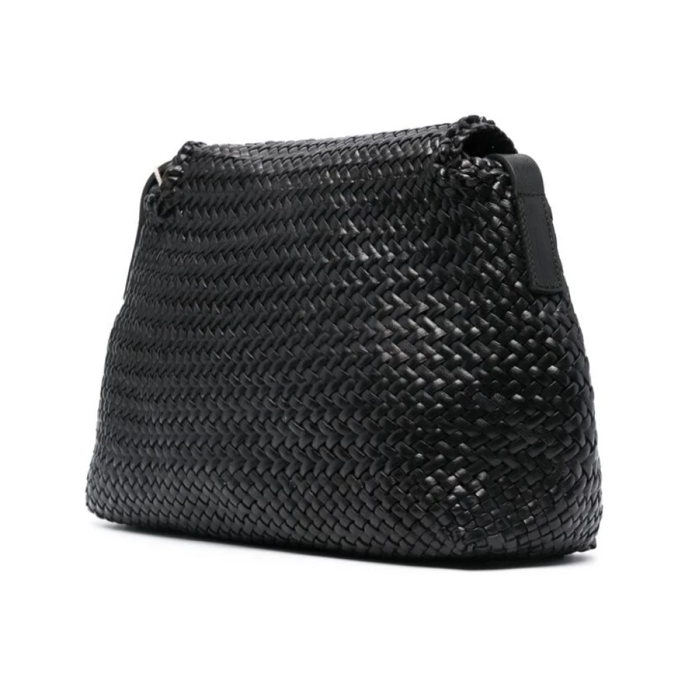 Dragon Diffusion Zwarte Leren Geweven Schoudertas Black Dames