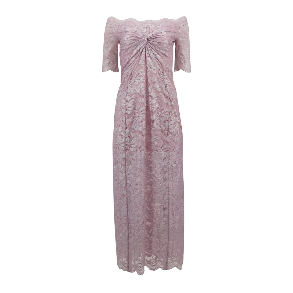 Rabanne Women's Pink Long Dress In Lace With Silver Induction