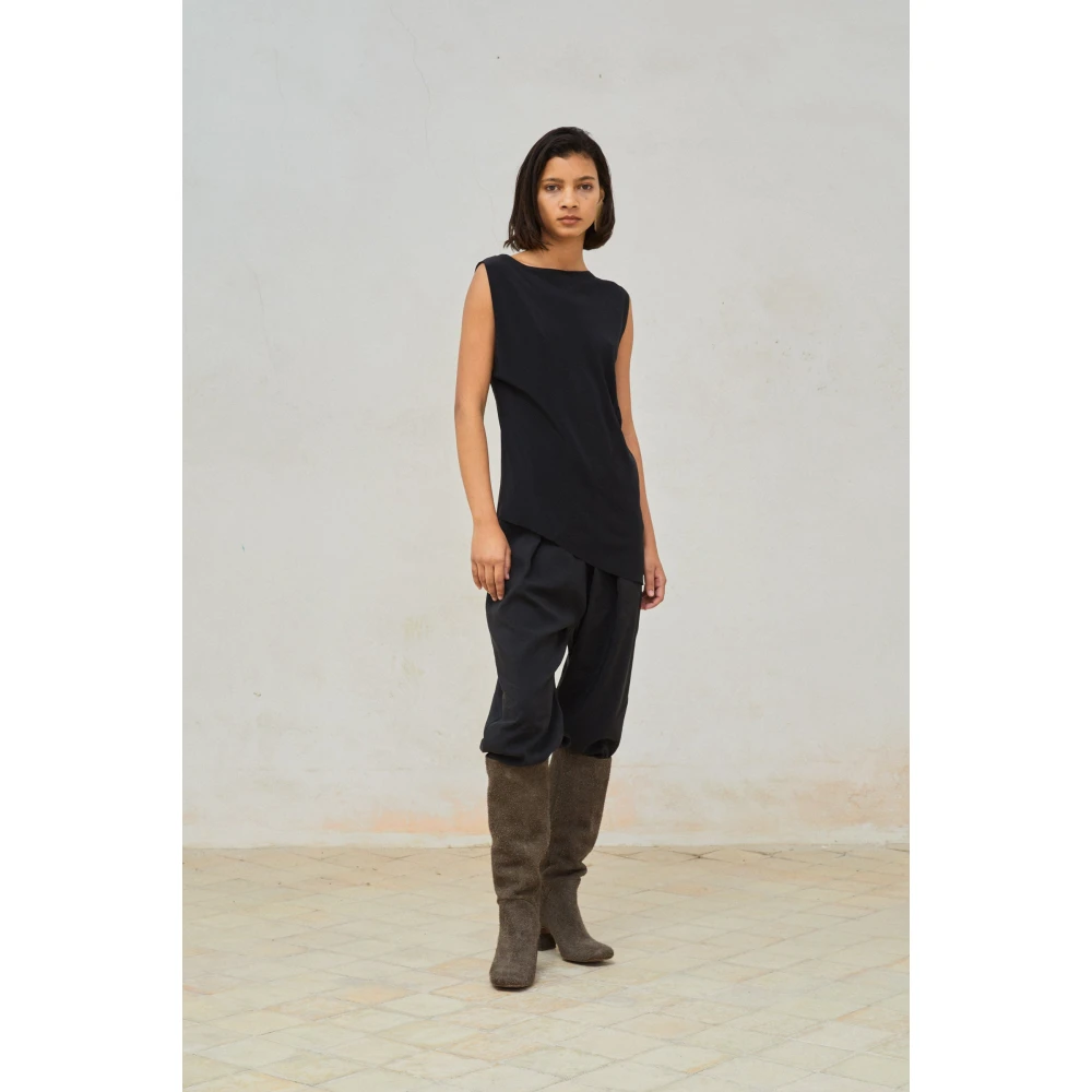 Cortana Zwarte linnen en zijden broek Black Dames