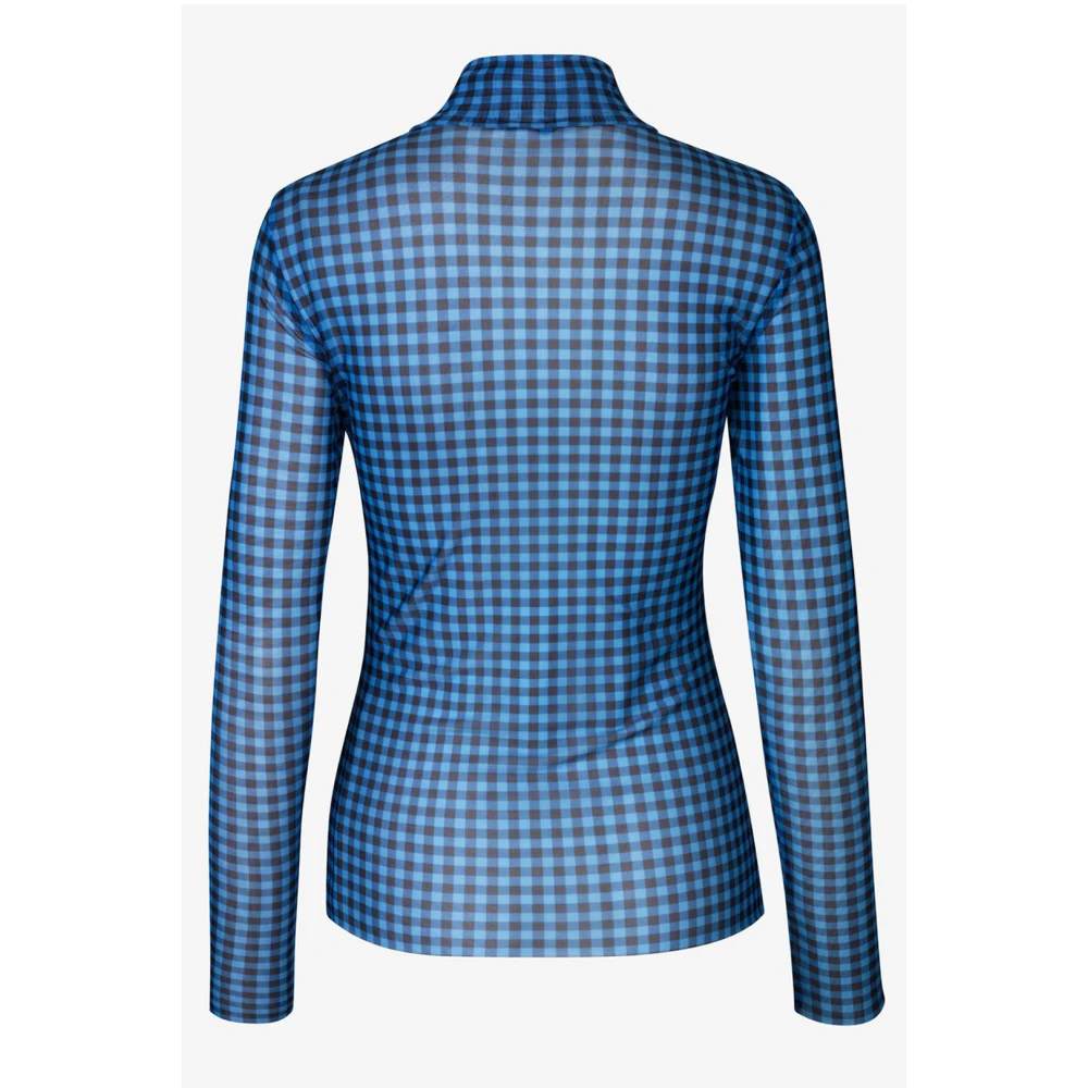 BAUM UND PFERDGARTEN Geruit Patroon Mesh Coltrui Blouse Blue Dames