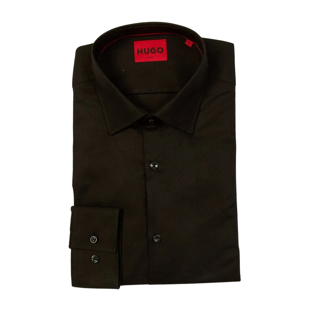 HUGO Slim fit zakelijk overhemd met all-over labelmotief model 'Kenno'
