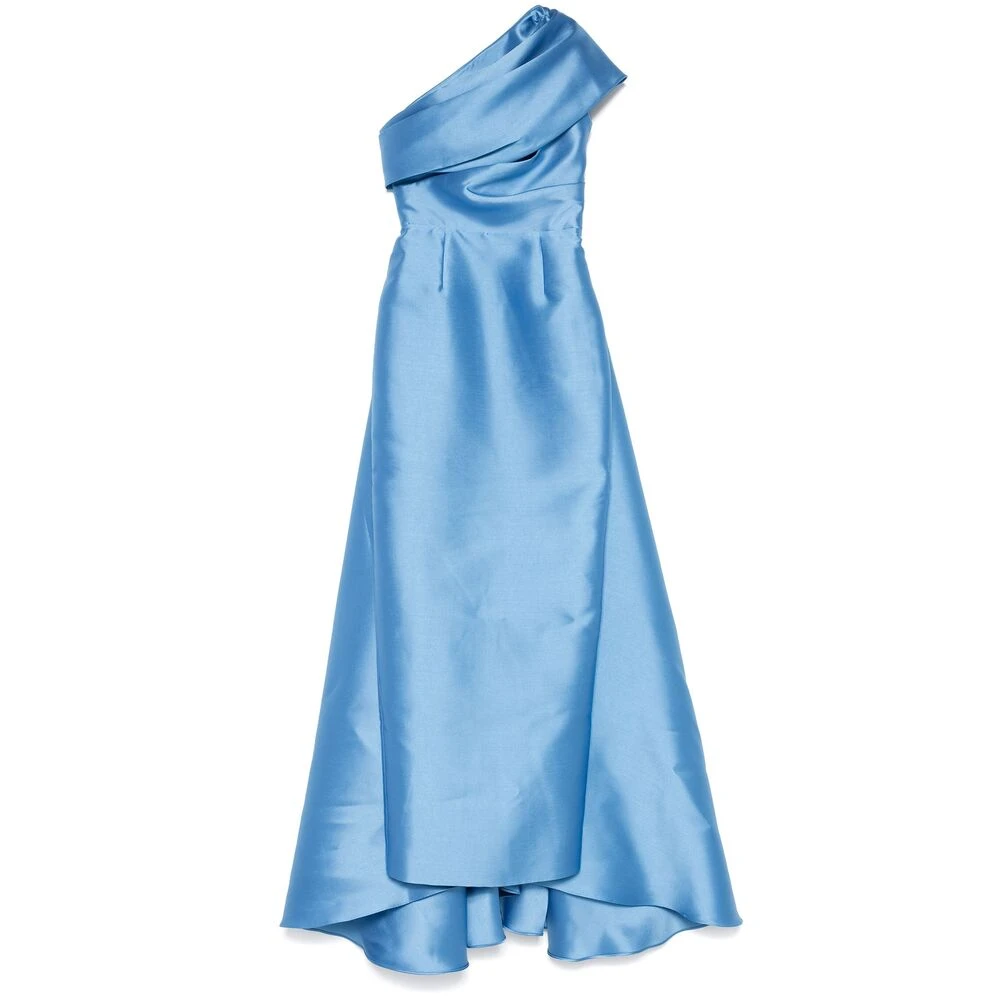Solace London Blauwe Satijnen One-Shoulder Jurk Blue Dames