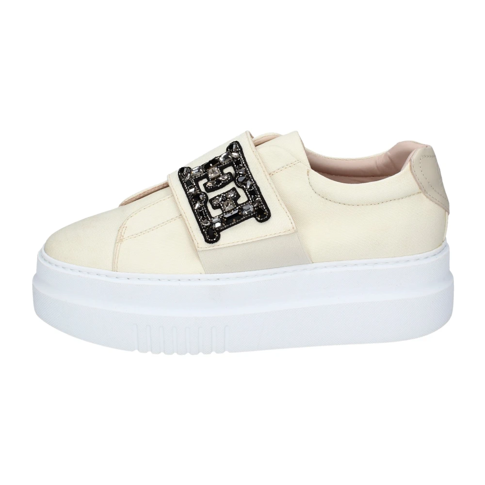 Stokton Women's Beige Sneakers, 4 Uk, Canvas Trainers Stylish Shoes