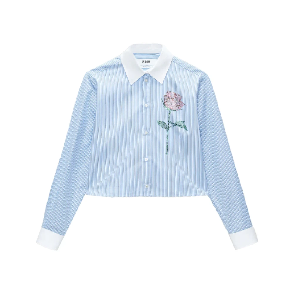 Msgm Blauw Gestreept Bloemenoverhemd Blue Dames