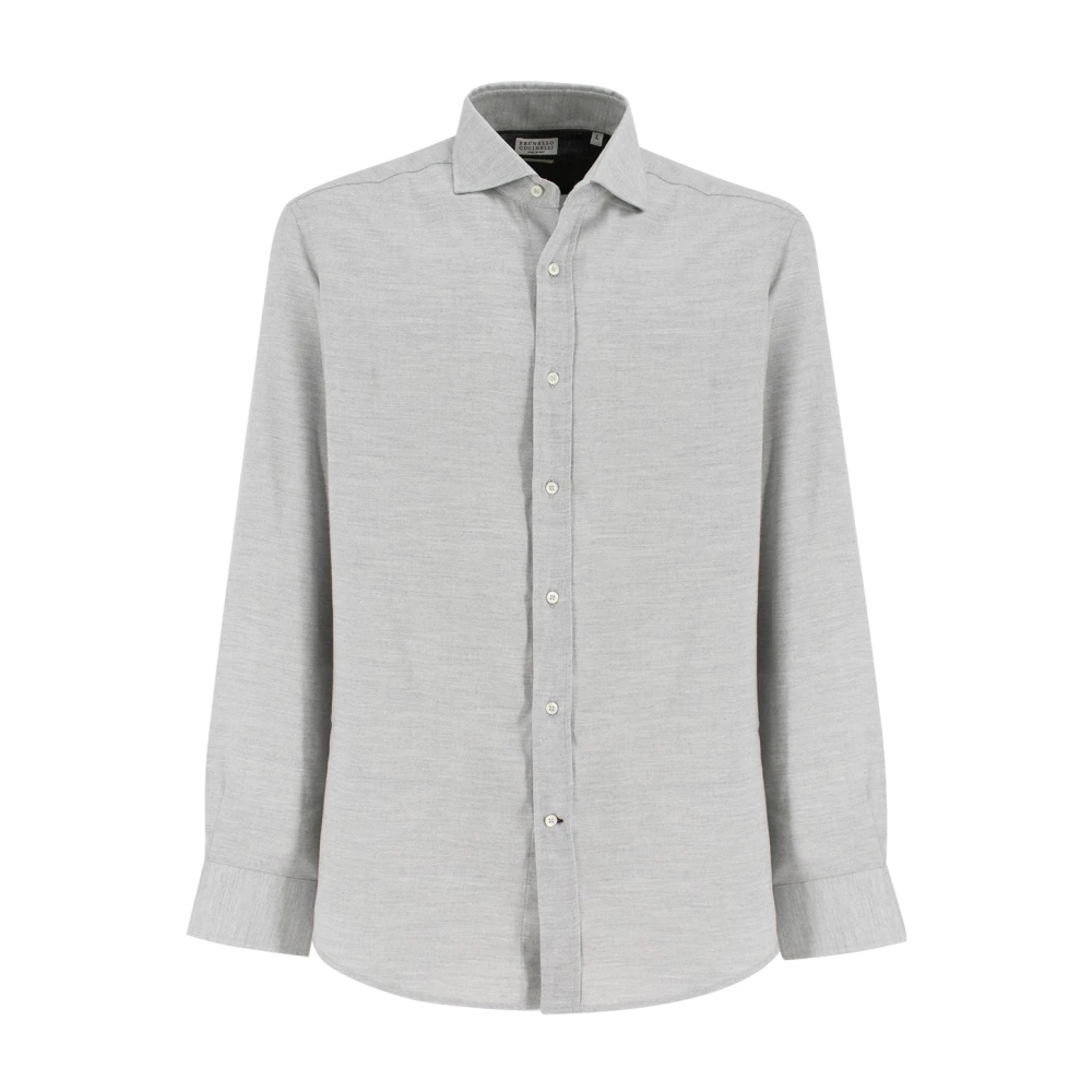 BRUNELLO CUCINELLI Klassieke Fijne Garen Shirt Gray Heren