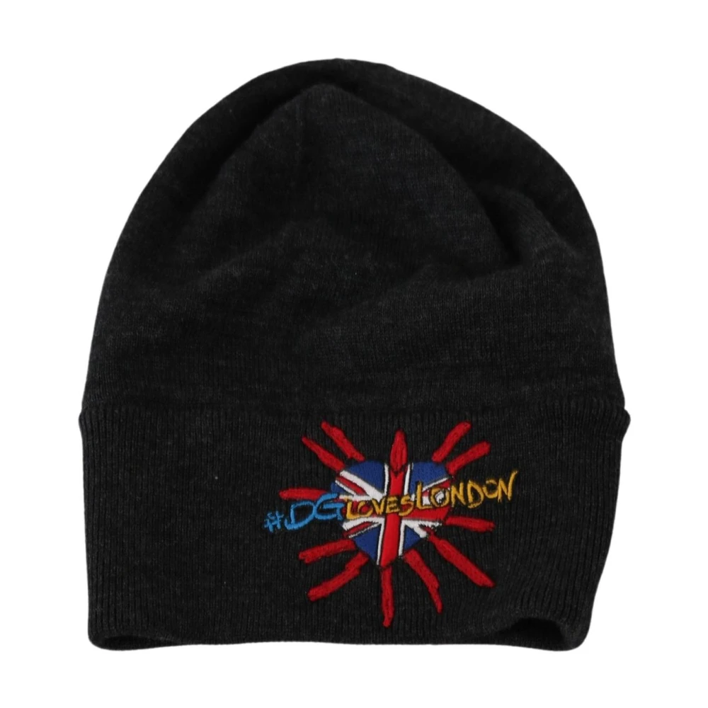 Dolce & Gabbana Londen Beanie Hoed Grijs Borduurwerk Black Heren