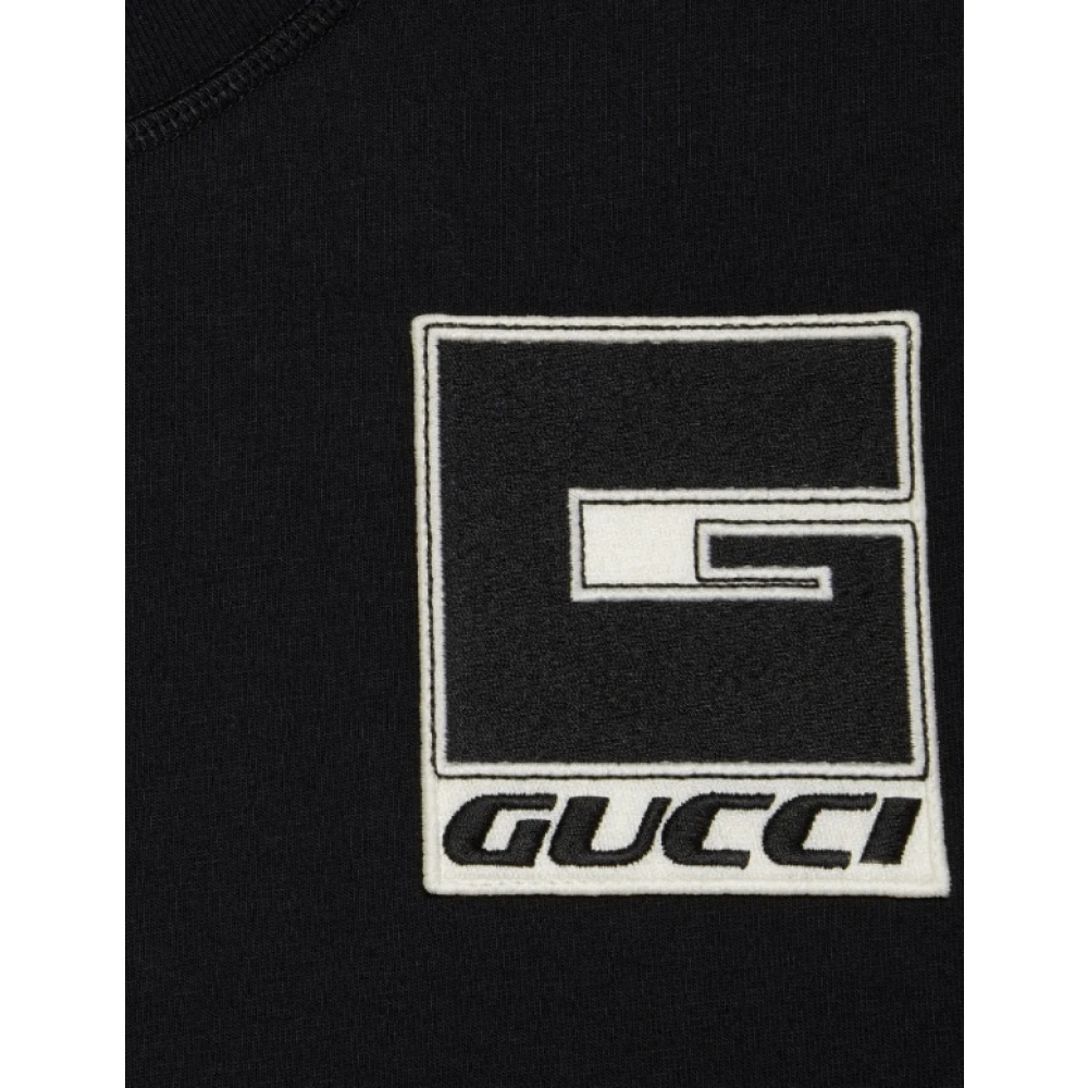 Gucci Logo Print Katoenen T-Shirt Black Heren