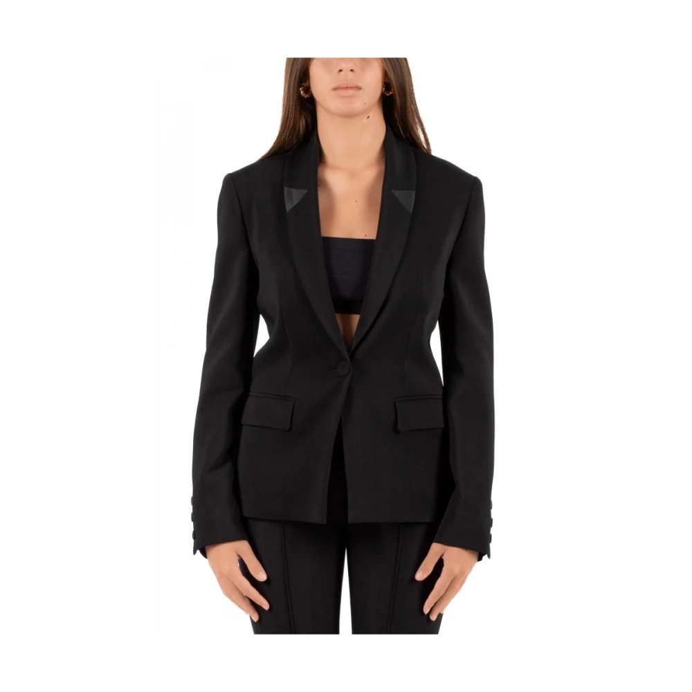 Pinko Zwarte double-breasted jas met revers Black Dames
